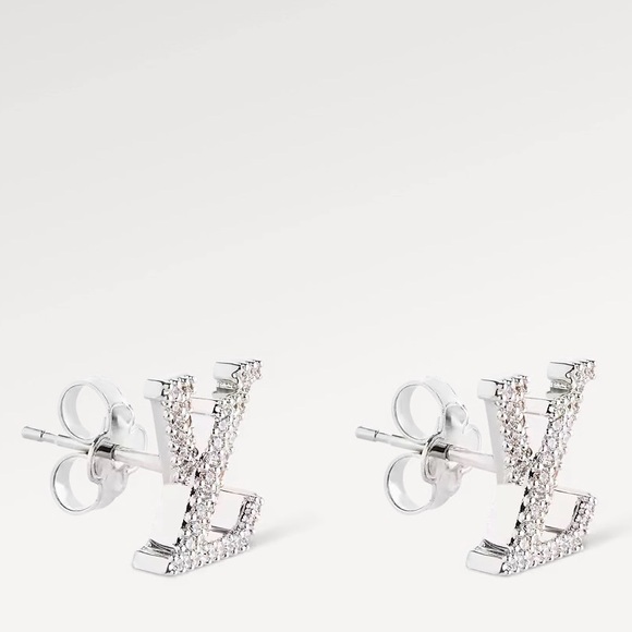 BNWOT Authentic Louis Vuitton LV Iconic Strass Stud Earrings Palladium Silver - Picture 2 of 12